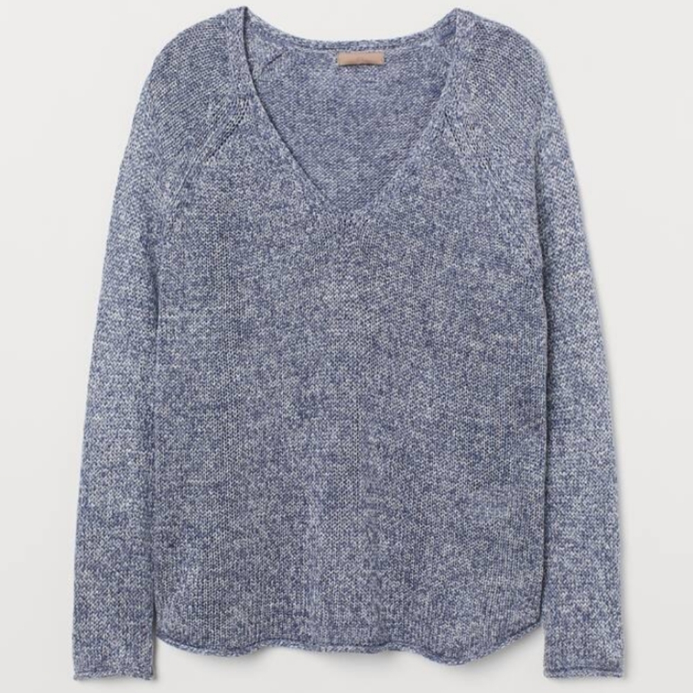 Baby Blue and White V-Neck Sweater
